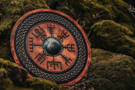 RA-16 Handmade Viking Shield, Carved Vegvisir Shield, Viking nations, Viking lovers, Gift for Men, Christmas Gift, Xmas Gift - Ragnar Armory