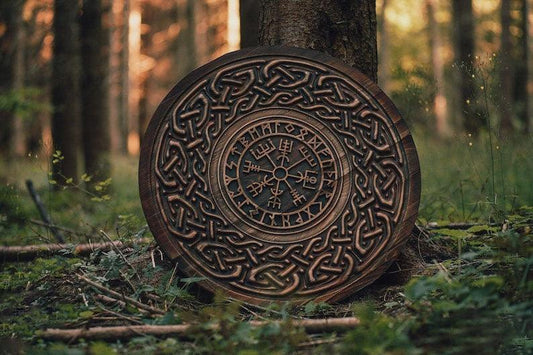 Hand carved Birch Viking Shield with Nordic Vegvisir Symbol Shield, 24"inches, Gift For Him, Gift For Men, Christmas Gift, Groomsmen Gift, Easter Gift 